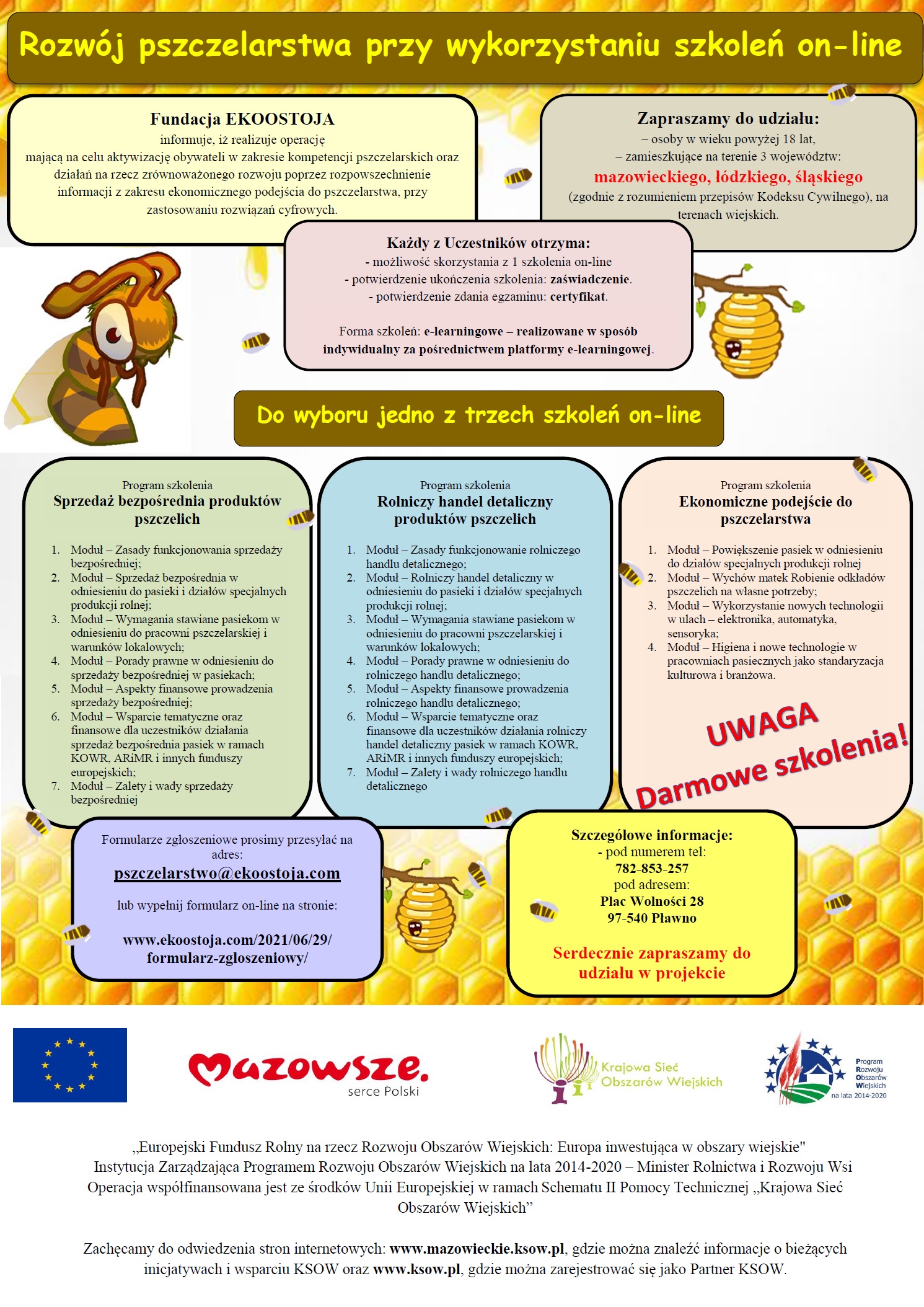 Plakat dot. rozwoju pszczelarstwa przy wykorzystaniu szkoleń on-line