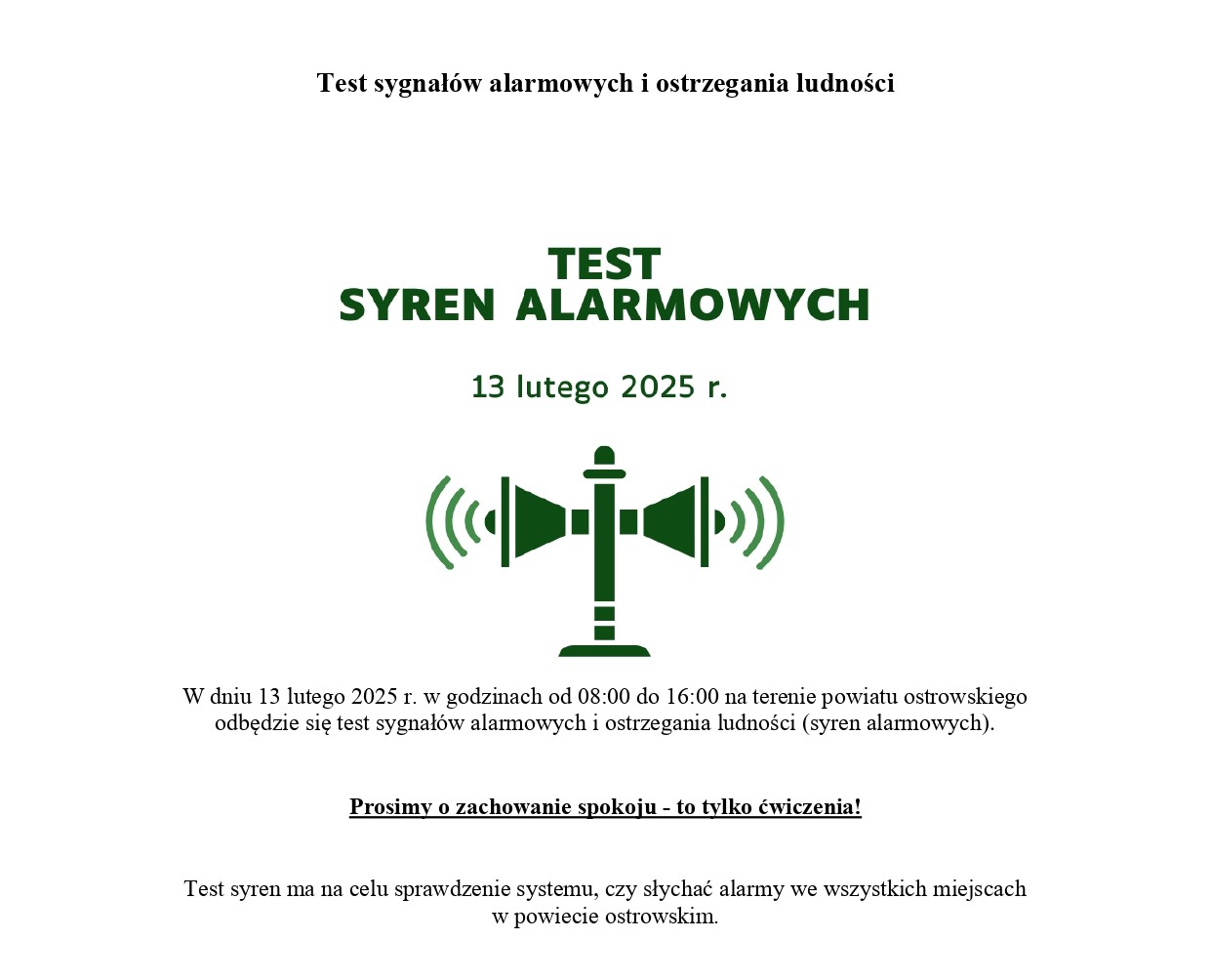 Test sygnałów alarmowych i ostrzegania ludności