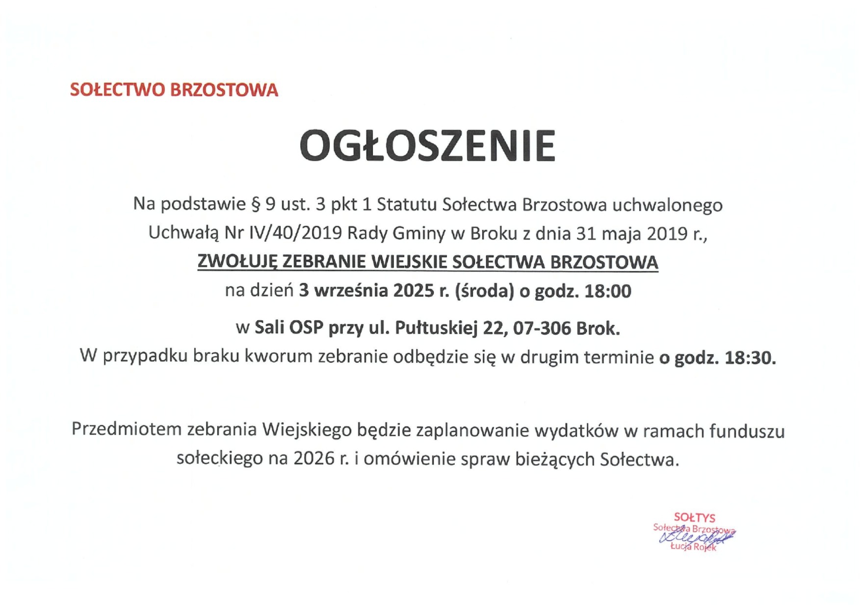 Zebranie wiejskie sołectwa Brzostowa