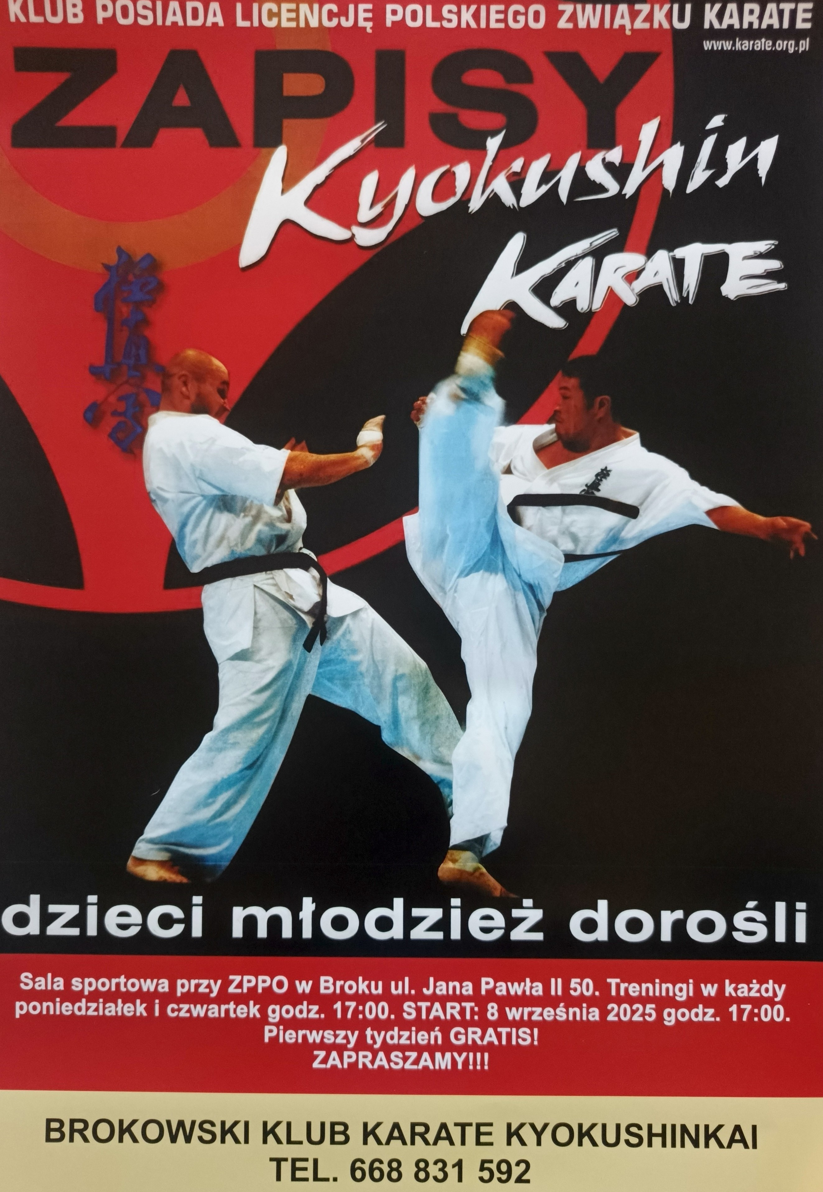 Plakat o zapisach karate